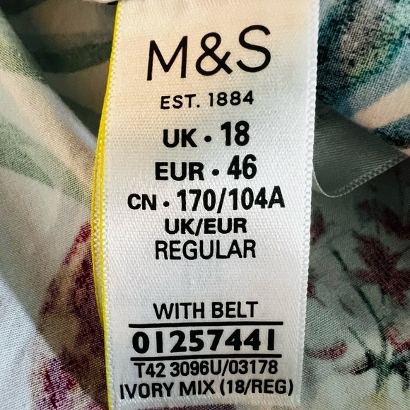 Per Una Multi-color Buttoned Tropical Bird Pattern Belted Dress Size 18 - Picture 11 of 13